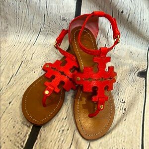 Tory Burch Phoebe Red Leather Sandals Size 6 Excellent Condition